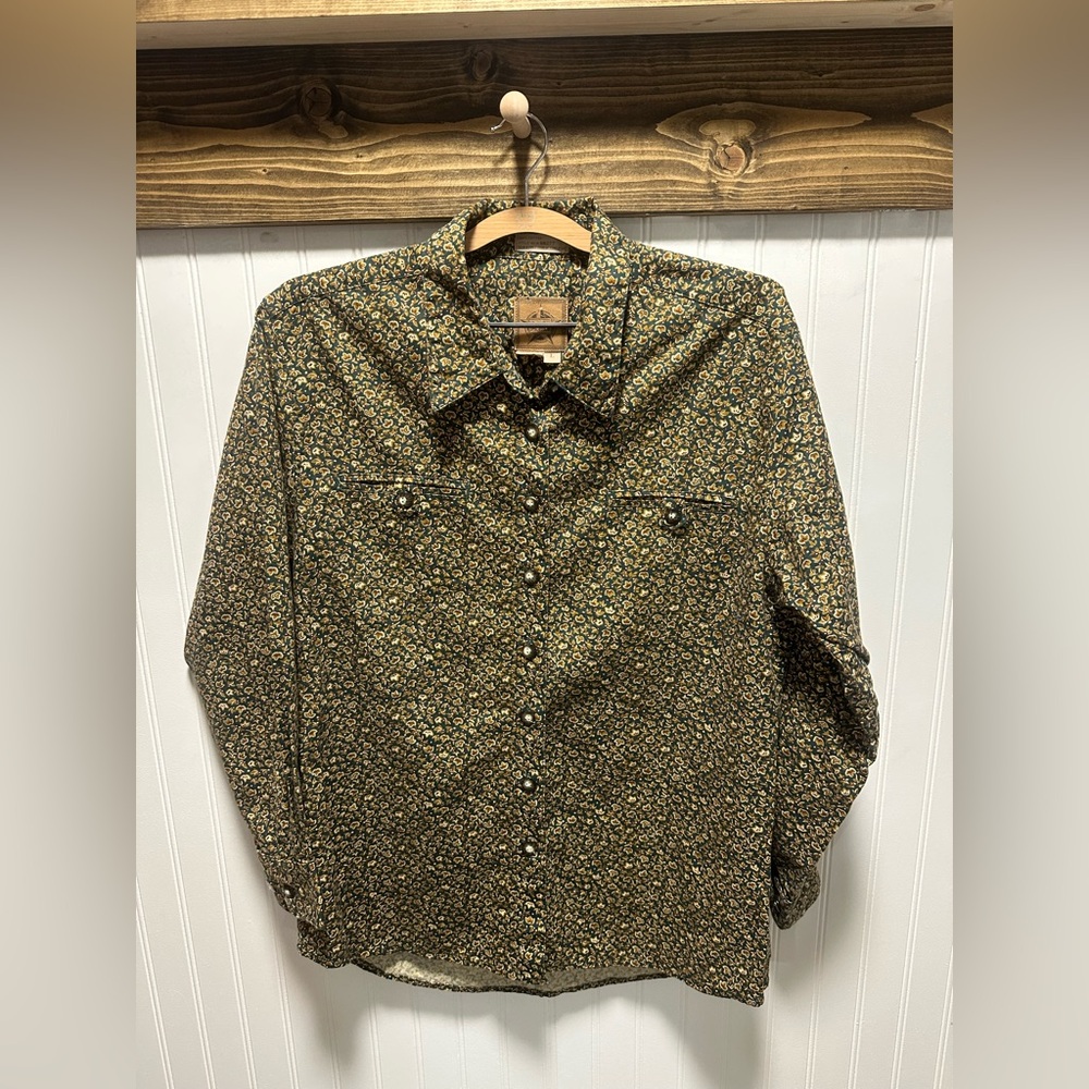 Ami Green and Brown Floral Shirt Sz L dark floral cottagecore
